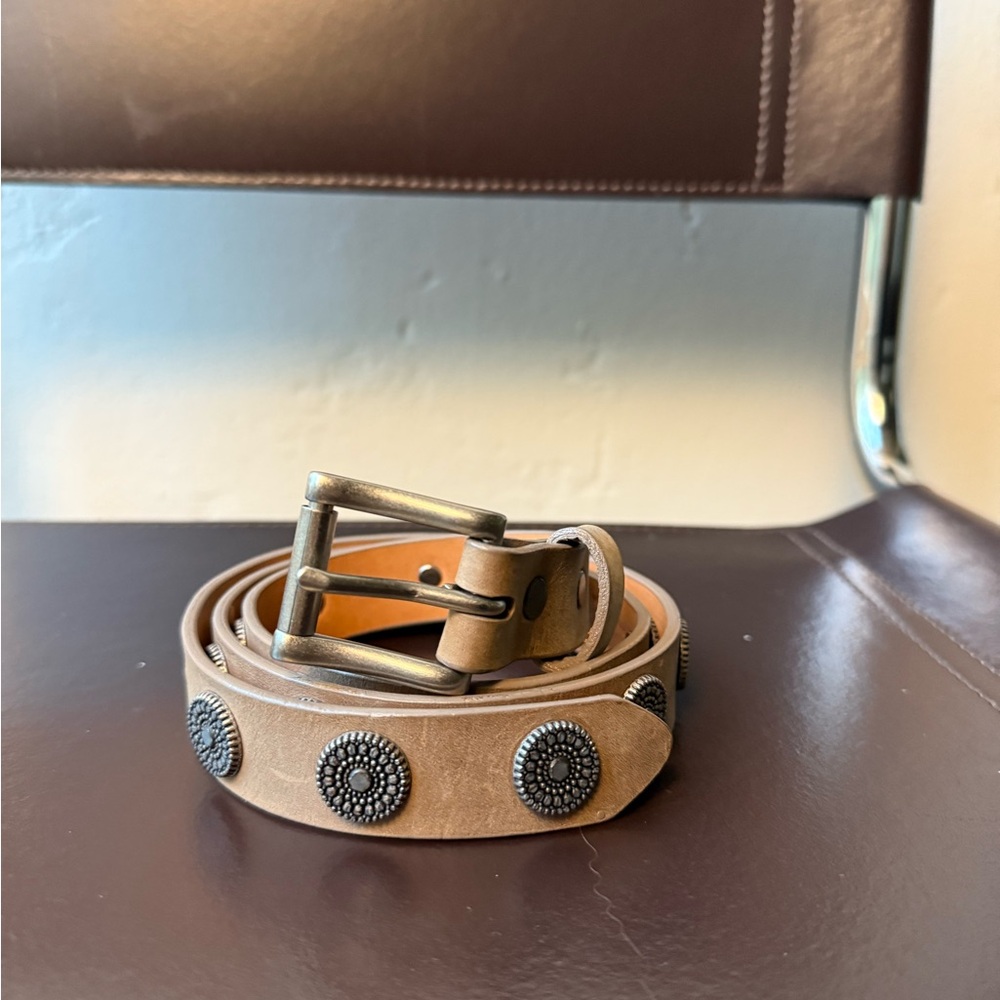 Brave, Brown Leather Belt, Stud Accents, 38 inches